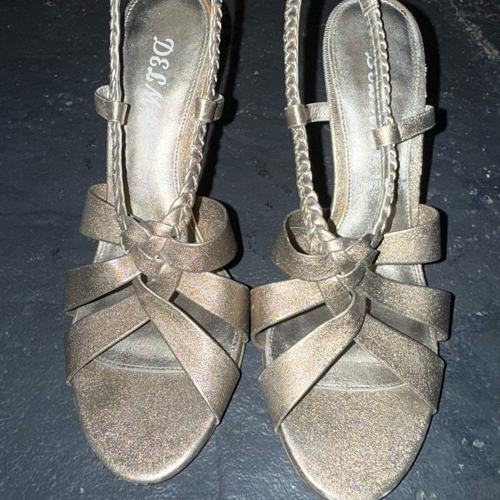 Delman Metallic Gold/Bronze Strappy Heels